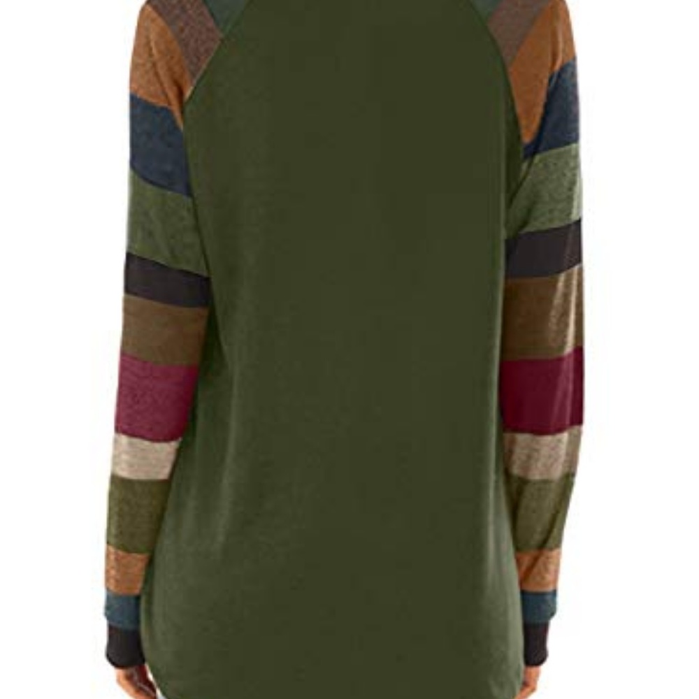 Dark Olive Green Color Block Sleeve Top - Picture 3 of 4